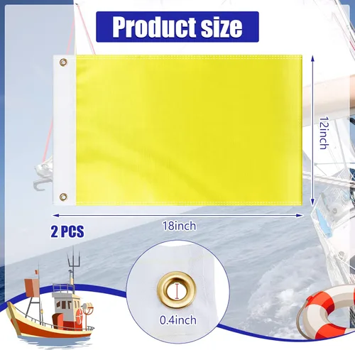 Miniatura 3 de Boyiee 2 banderas amarillas de cuarentena náutica en blanco, banderas de mensaje de cuarentena de color sólido, bandera de nailon para barco de vela