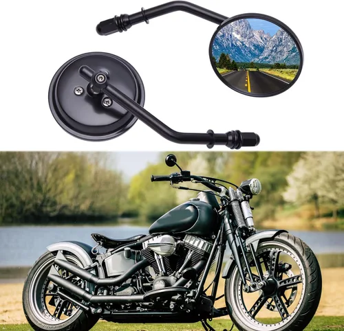 Miniatura 10 de Negro 0.315 in 0.394 in motocicleta mini oval retrovisor espejos para Dyna Softail Touring Sportster 883 1200 Electra Glide Cruisers Choppers