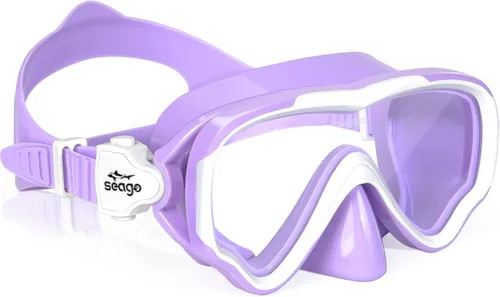 Seago Gafas de natación para niños, máscara de buceo para jóvenes (5-15), antivaho 180° visión clara Púrpura y blanco