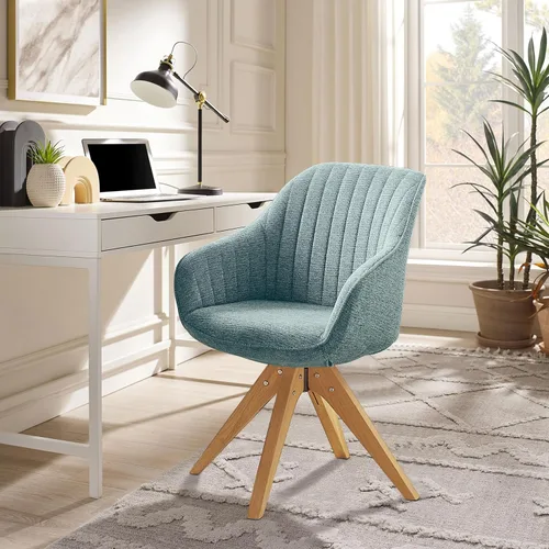 Miniatura 25 de Zouron Silla giratoria moderna de mediados de siglo con patas de metal dorado, silla de escritorio tapizada sin ruedas, silla de oficina lateral Oro