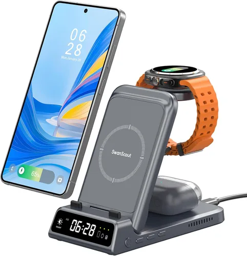 Miniatura 9 de Estación de carga para Samsung, SwanScout 703S, cargador inalámbrico para Galaxy S25 Ultra/S25+/S25/S25 Edge/S24 Ultra/S24+/S24/S23, Galaxy Watch
