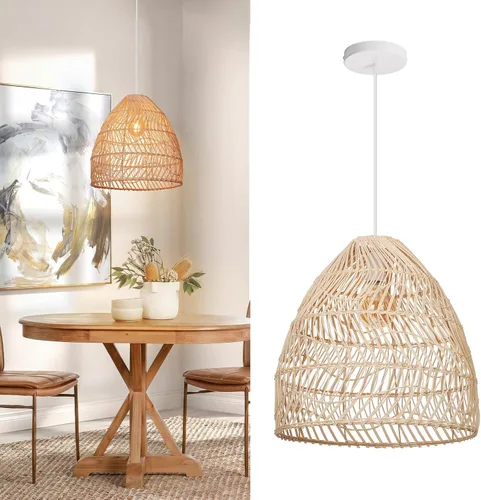 Miniatura 4 de Arturesthome Lámpara colgante de ratán, lámpara de mimbre estilo bohemio, cesta de techo, lámpara colgante grande de tejido natural para fregadero