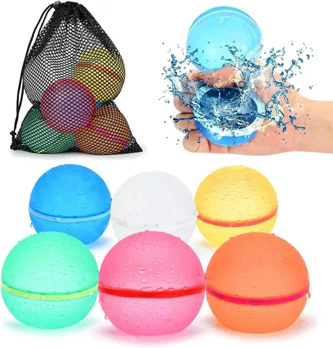 98K Globos de agua reutilizables, 6 piezas con bolsa de malla, juguetes de agua para piscina y playa, para niños y niñas, juguetes de verano al aire