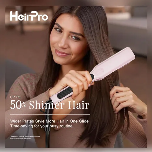 Miniatura 2 de Plancha de cerámica con placa flotante 3D, plancha de pelo con 15 temperaturas para cabello grueso, mango ergonómico de silicona, pantalla LCD, Rosa