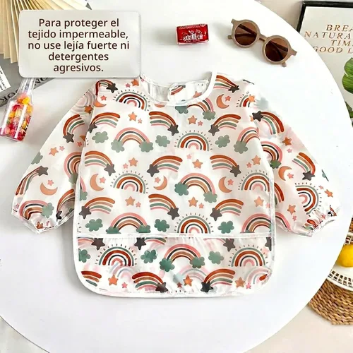 Miniatura 3 de PandaEar Paquete de 5 baberos de manga larga para bebé, babero impermeable de manga completa para bebés de 6 a 36 meses Rosa