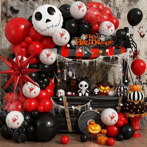 Miniatura 15 de Kit de arco de guirnalda de globos de Halloween, globos de papel de aluminio de fantasma y globo ocular grande con globos negros, naranjas, morados