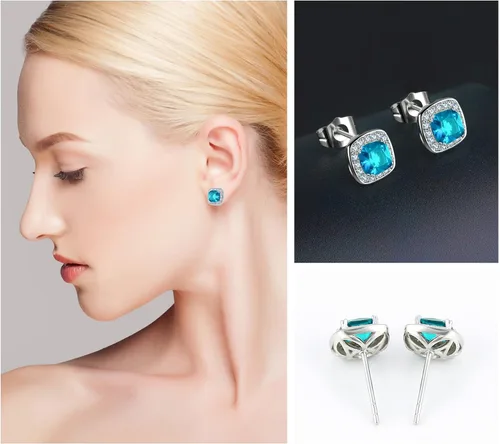 Miniatura 4 de VONSSY Aretes hipoalergénicos de piedras preciosas, aretes de cristal de circonita cúbica brillante, postes de plata 925 sin níquel, aretes