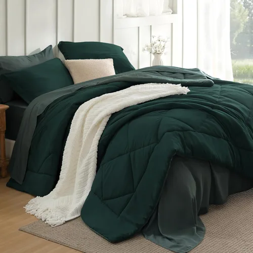 Miniatura 32 de Bedsure Juego de edredón tamaño King – Ropa de cama reversible de 7 piezas verde bosque, juego de cama tamaño King para todas las estaciones, cama