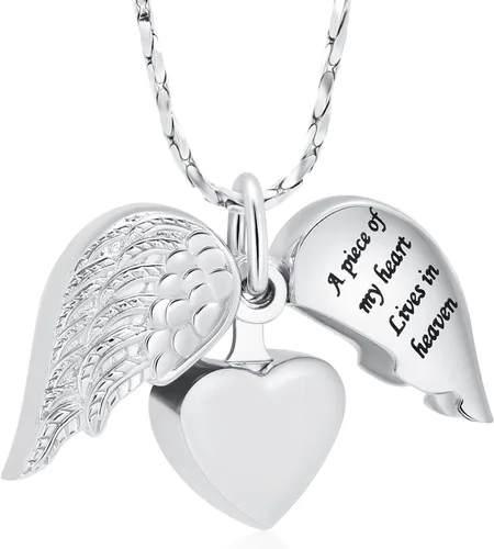 Miniatura 21 de Imrsanl Collar con dije de urna de cremación en forma de corazón para cenizas humanas – Un pedazo de mi corazón vive en el cielo
