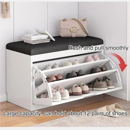 Miniatura 5 de Banco de zapatos, banco con almacenamiento de zapatos, banco de entrada superior con cojín extraíble, zapatero de madera con cajón de almacenamiento