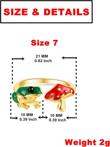Miniatura 6 de Green Frog Red Mushroom Open-Rings for Women-Girls - Gold Silver Plated Cute Colorful Frog Mushroom Aesthetics Jewelry for BirthdayNew