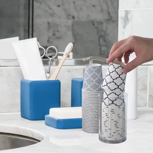 Miniatura 3 de Clawsoff [Paquete de 300] Mini vasos de papel de 5 onzas, pequeños vasos de baño desechables para enjuague bucal de 5 onzas para supermercado, Azul
