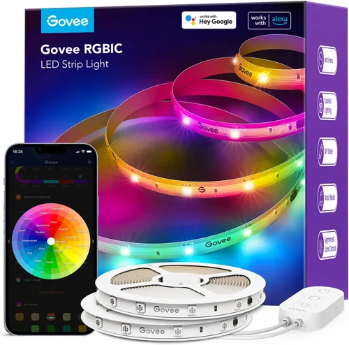Govee Tira de luces LED RGBIC inteligentes de 65.6 pies, tira de luz LED Alexa funciona con Google Assistant, sincronización de música, DIY varios