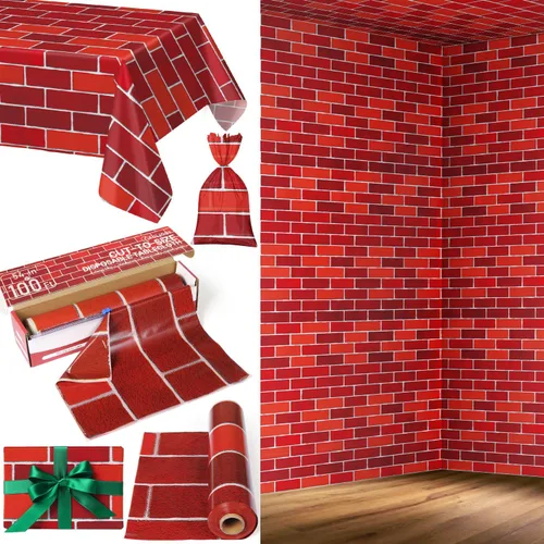 Rollo de Mantel con Fondo de Pared de Ladrillo Rojo de 100 Pies x 54 Pulgadas con Cortador Deslizante, Fondo para Fotos, Estación de Envoltura,