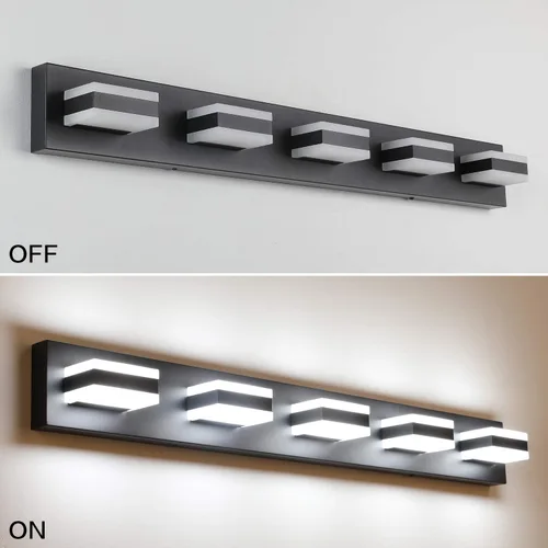 Miniatura 7 de SOLFART Luces de tocador de baño negras regulables LED modernas sobre el espejo, iluminación de baño negra para la pared del baño S8568 (5 luces)