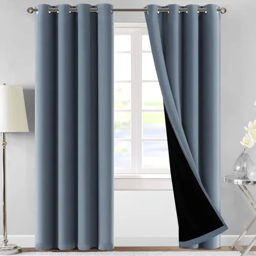 Miniatura 13 de MeilleMaison Paneles de cortina 100 % opacas para ventana de dormitorio, bloqueo de luz completa, de 84 pulgadas de largo, con aislamiento térmico