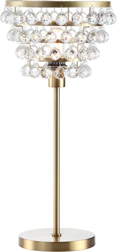 Miniatura 8 de JONATHAN Y JYL9004A - Lámpara de mesa de bronce de 25 pulgadas, lámpara de estilo industrial moderno, cuentas de cristal transparente, lámpara