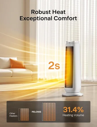 Miniatura 2 de PELONIS Calentador de espacio de torre cerámica oscilante de 23" con control remoto y termostato, calentador de piso eléctrico eficiente Blanco