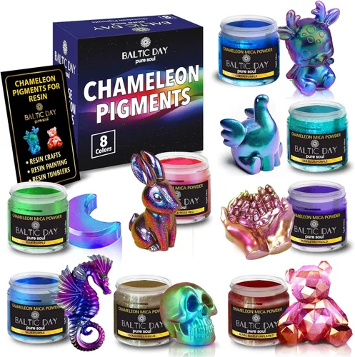 Miniatura 15 de BALTIC DAY - Chameleon Mica Powder, 8 Jars of Color Shift Mica Set - Epoxy Resin Color Pigment - Chameleon Powder Glitter - Holographic Mica Powder