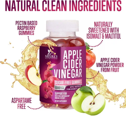 Miniatura 7 de Gomitas de vinagre de sidra de manzana, 1000 mg por porción, suplemento de vitaminas ACV de máxima fuerza sin azúcar, fórmula avanzada, vitamina B12