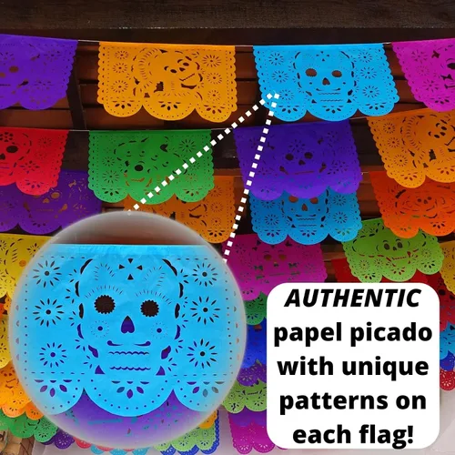 Miniatura 5 de Cartel de papel picado Dia de Los Muertos, guirnaldas de papel de seda del Día de los Muertos, decoraciones de fiesta mexicana, paquete de 5 83
