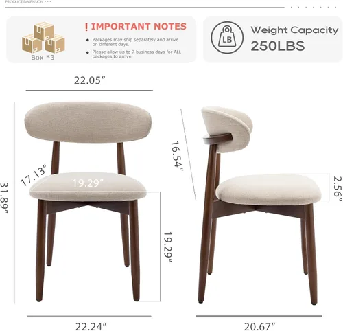 Miniatura 2 de COLAMY Juego de 6 sillas de comedor de madera, silla de comedor tapizada en tela moderna, sillas laterales de cocina de granja con reposapiés, beige