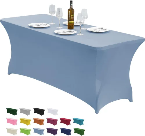 Miniatura 13 de CWK - Funda de mesa de elastano elástica impermeable de 6 pies para mesas rectangulares - Mantel elástico ajustado para mesas plegables, tela Rosa
