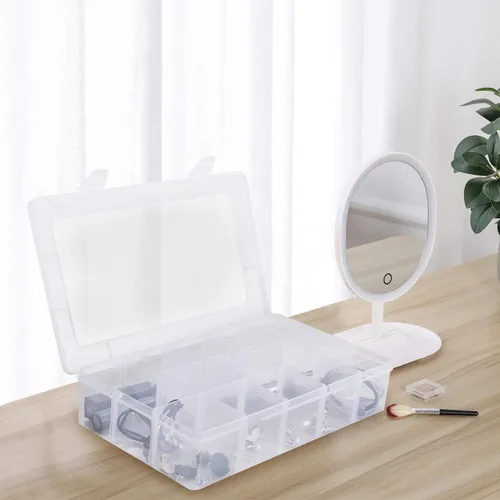 Miniatura 7 de Gospire Organizador de joyería Caja de almacenamiento de plástico transparente con 15 grandes rejillas con divisores extraíbles