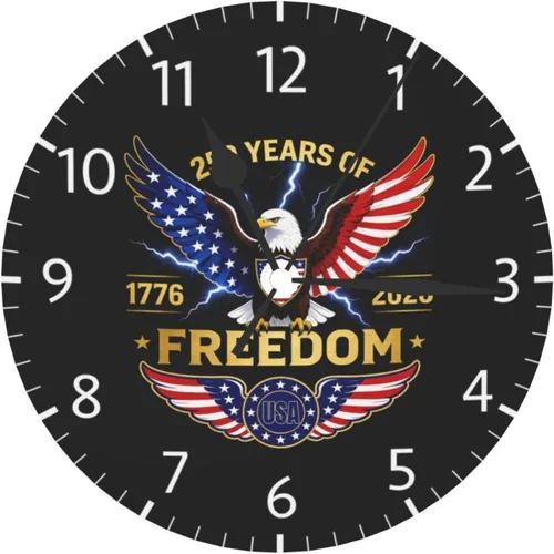 Miniatura 9 de Round Wall Clock 1776-2026 Commemorative Silent Non-Ticking Decorative Clocks Battery Operated Patriotic Eagle Quartz Quiet Desk Clocks for Home