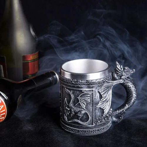 Miniatura 3 de Taza medieval GOT Dragon D&D Game Mug of Thrones Merchandise Beer Steins Viking Tankard Taza de café de acero inoxidable para coleccionista