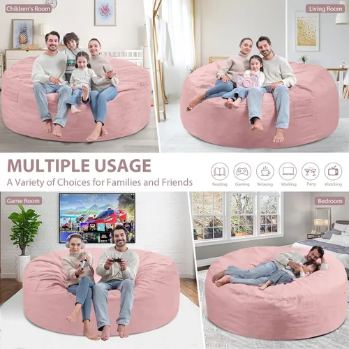 Miniatura 117 de Puf de 5 pies, puf grande con relleno de espuma viscoelástica, sofá puff esponjoso con funda de terciopelo holandés, puf redondo para sala de estar