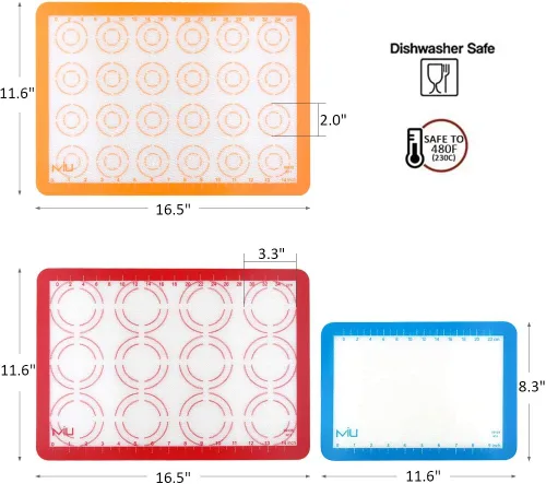 Miniatura 2 de MIU - Tapete de silicona para hornear macarrones, antiadherente, 2 medias hojas y 1 cuarto de hoja, kit perfecto para macarrones, pasteles, pan