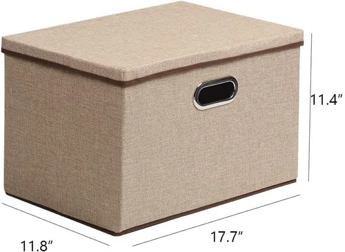Miniatura 5 de UUJOLY Contenedores de almacenamiento grandes de tela de lino, canastas plegables de tela de lino, caja de almacenamiento con tapa y asas