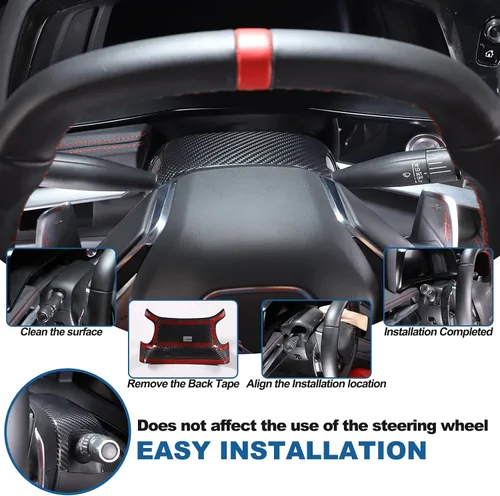 Miniatura 5 de Cubierta superior para base de volante compatible con Chevrolet Corvette C8 Stingray 2020-2025 fibra de carbono real, 1 unidad, cubierta