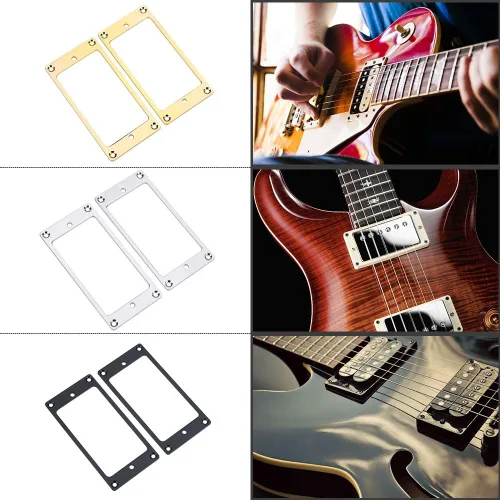 Miniatura 6 de Humbucker Cover - Juego de 2 piezas planas de metal cromado, anillo de montaje para pastilla, marco de guitarra seguro para guitarristas eléctricos
