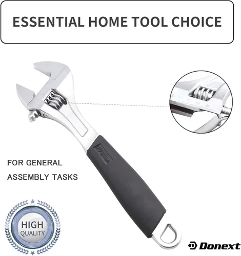 Miniatura 2 de Llave ajustable de 12 pulgadas, herramienta de mano profesional, mango suave Llave de goma negra