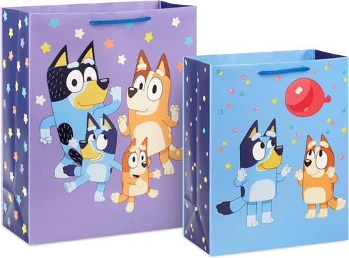 Hallmark Juego de bolsas de regalo de cumpleaños Bluey (2 bolsas: 13 pulgadas grandes y 15 pulgadas extra grandes) para niños, nietos, niños y niñas