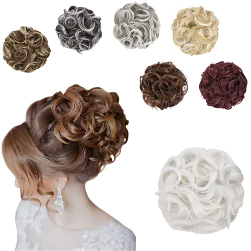 Miniatura 19 de Elaine Extensión de Moño Grande y Desordenado Cabello Rizado Moños Piezas de Cabello para Mujeres Sintético Ondulado Coleteros Grandes Gruesos Punta