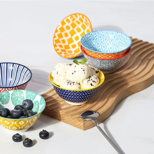 Miniatura 4 de Selamica, juego de 6 cuencos de porcelana para helado, cuencos pequeños, cuencos de cerámica para postres, helado, variedad