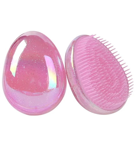 Miniatura 8 de Cepillo desenredante, cepillo de pelo portátil de viaje, forma de huevo con purpurina, nudos antiestáticos, cepillo desenredante de masaje con cojín
