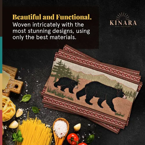 Miniatura 2 de Kinara Juego de manteles individuales Black Bear - Diseño nativo americano del suroeste - Patrón hermoso y único - Tejido fino cuatro manteles
