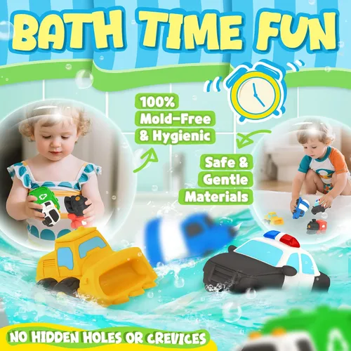 Miniatura 4 de Zippytots 6 juguetes de baño flotantes para vehículos, sin moho, juguetes de bañera para niños de 12 meses, juguetes de bañera sin agujeros