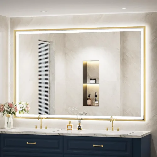 Miniatura 13 de Espejo de baño LED redondo de 28 pulgadas, retroiluminación de luz diurna de 6000 K, antivaho y regulable, espejo impermeable sin marco con control