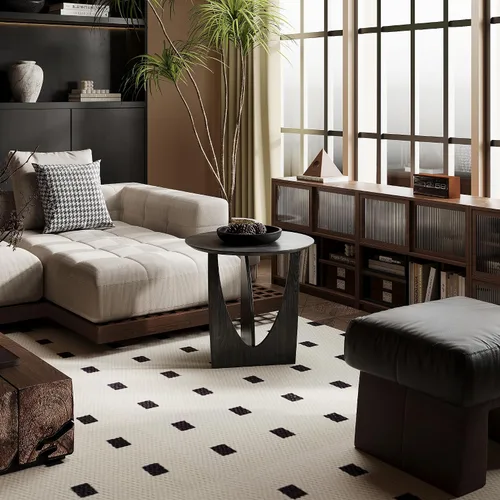 Miniatura 3 de Mesa auxiliar redonda, mesa auxiliar estética moderna con chapa de roble, mesa decorativa de madera para sala de estar, dormitorio (A, negro)