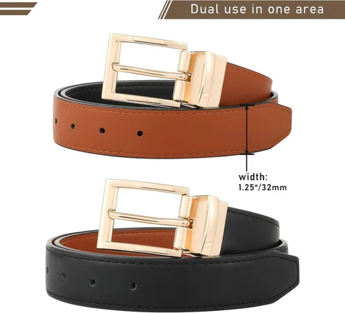 Miniatura 2 de AWAYTR Cinturón de cuero reversible para mujer, cinturón de dos colores en uno para jeans, vestido de mujer y hombre, cinturón con hebilla giratoria