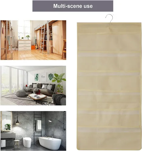 Miniatura 4 de Organizador de armario de doble cara con bolsillos de malla para colgar, para ropa interior, brasier, calcetines, accesorios con percha, total de 24