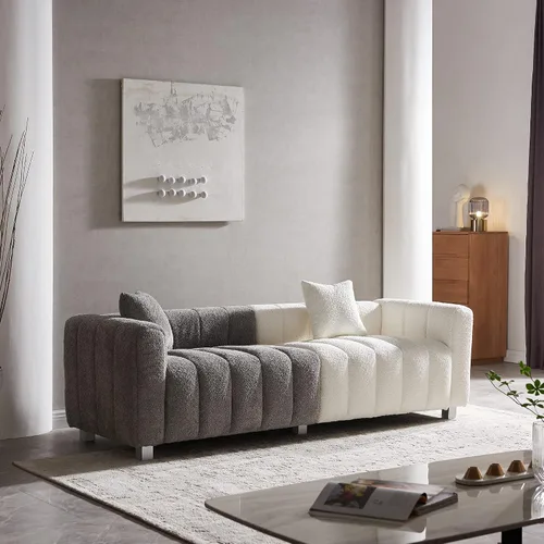 Miniatura 4 de Sofá moderno de 3 plazas de 87.4 pulgadas, sofá de burbujas para sala de estar, sofá de terciopelo con asiento profundo Teddy Bouclé, sofá de dos