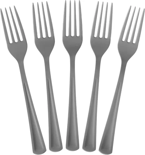 Exquisite Tenedores de plástico plateado, 50 piezas, tenedores plateados, utensilios desechables, juego de cubiertos de plástico resistente, juegos
