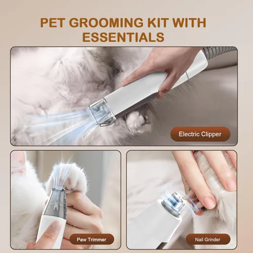 Miniatura 5 de Aspirador para Aseo de Perros, Kit de Aseo para Perros con Cortador de Uñas y Amoladora, 6 Herramientas de Aseo para Mascotas (Caramel)