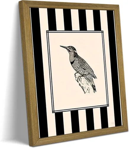 Arte de pared enmarcado de pájaro, decoración de pared en blanco y negro, póster minimalista de 8 x 10 pulgadas